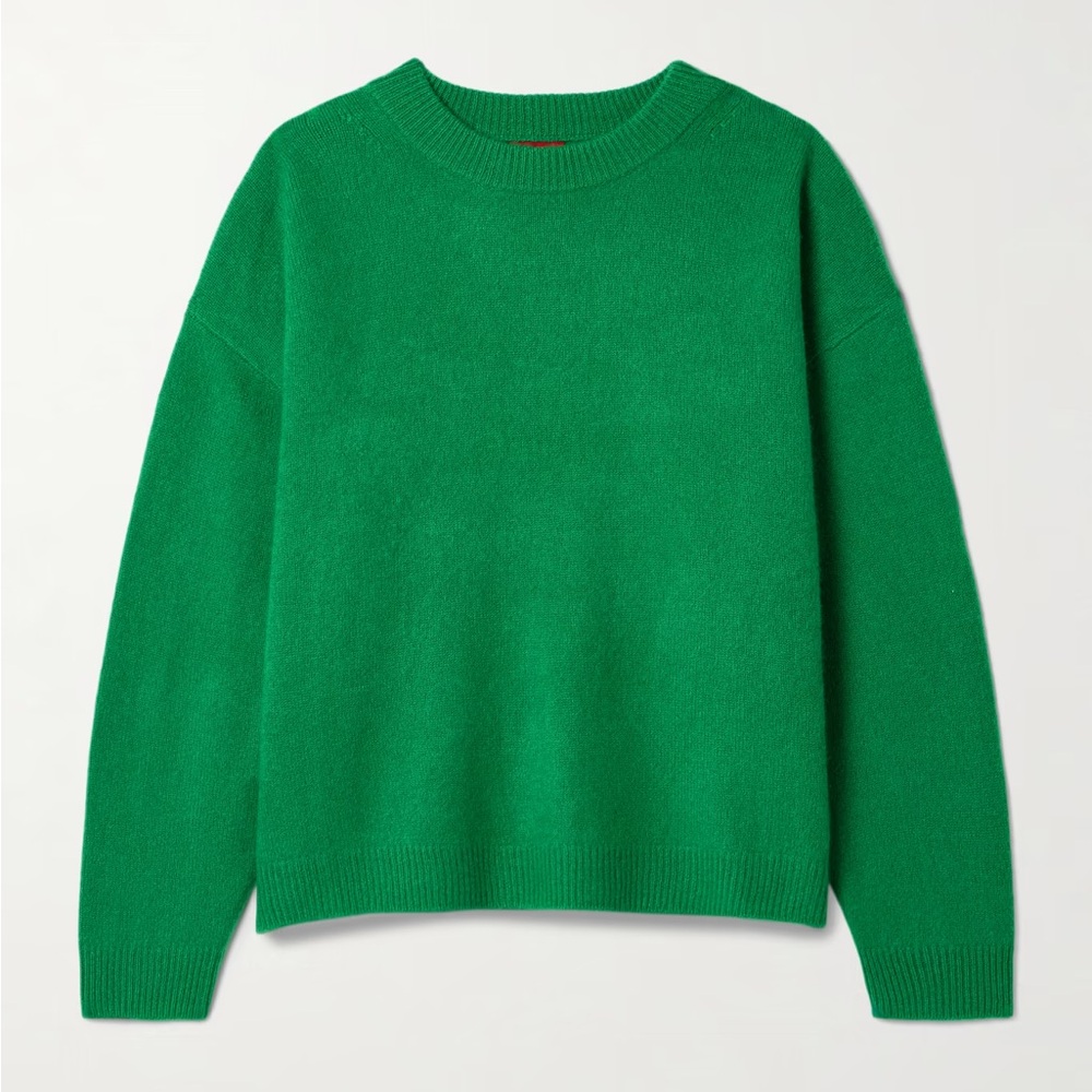 STAUD Green Crew Neck Sweater with Textured Knit